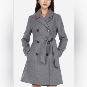 Express Grey Wool Fit and Flare Trench Coat